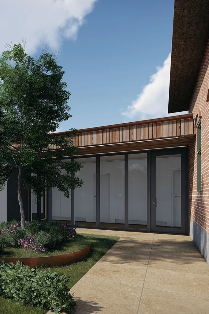 Moderne tilbygning i træ til klassisk villa i Aarhus i Risskov tegnet af Wichmann Arkitektur