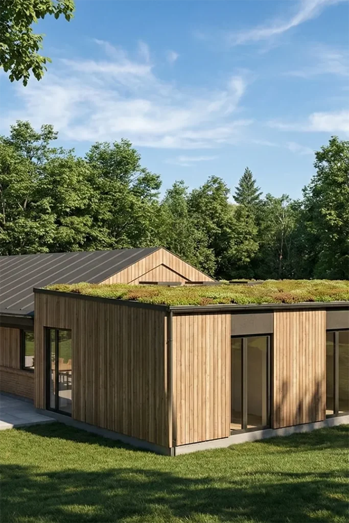 Tilbygning og ombygning bygget i træ i Guldbæk ved Aalborg tegnet af Wichmann Arkitektur